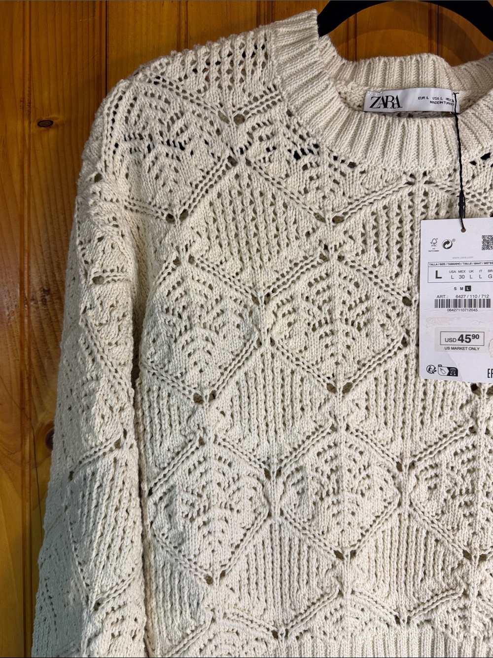 Zara Ivory Openwork Knit Sweater with Lace Hem Trim - Picture 5 of 11